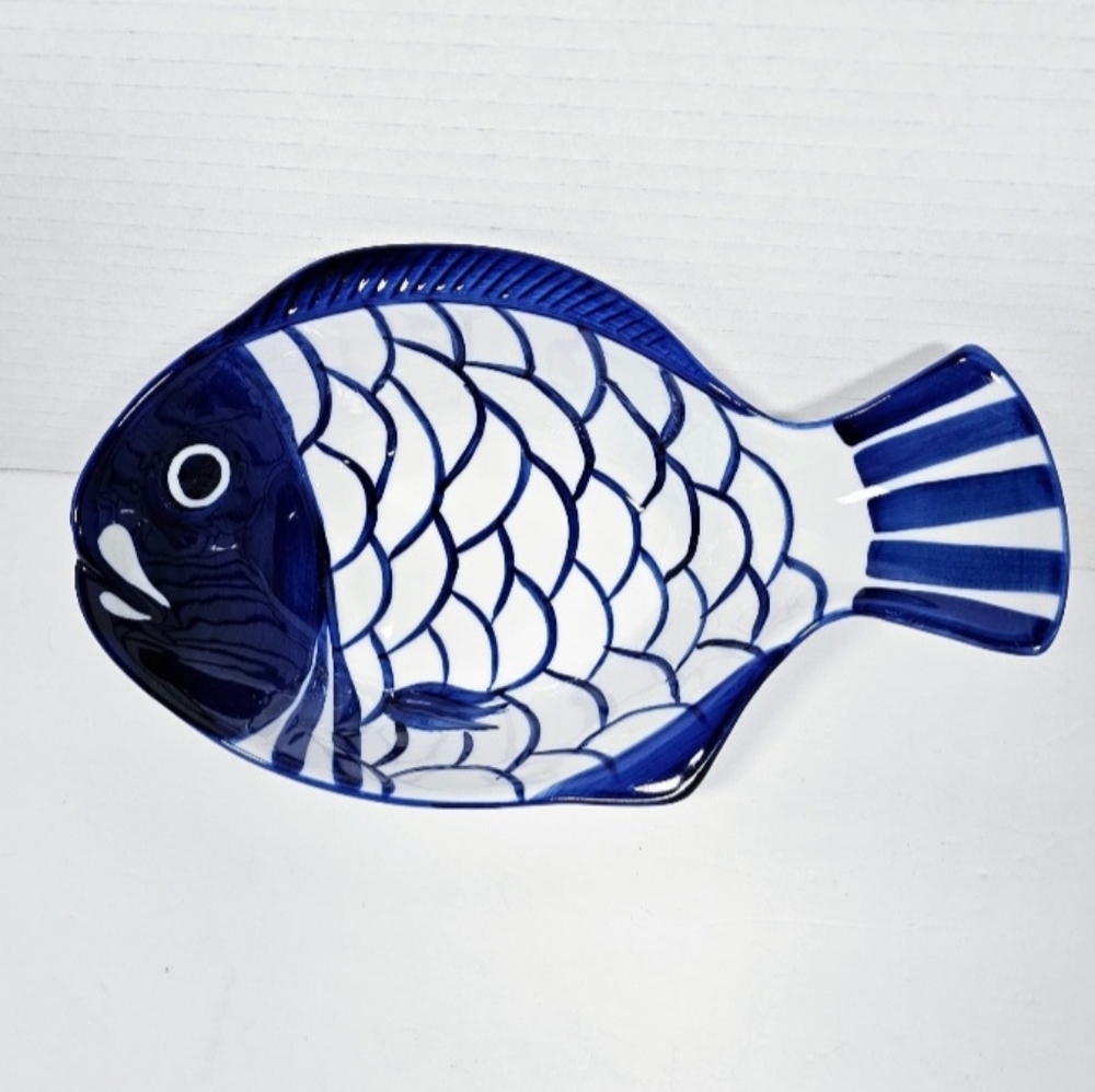 Dansk Vintage Handpainted Fish Shaped Bowl Platter 10"